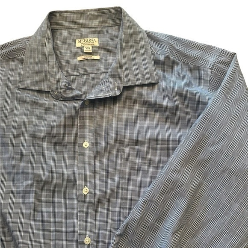 Merona Long Sleeve Button Up Shirt - Mens Size XXL - Blue and White - Non-Iron